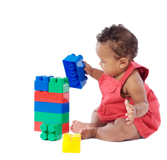little girl playing with lego blocks